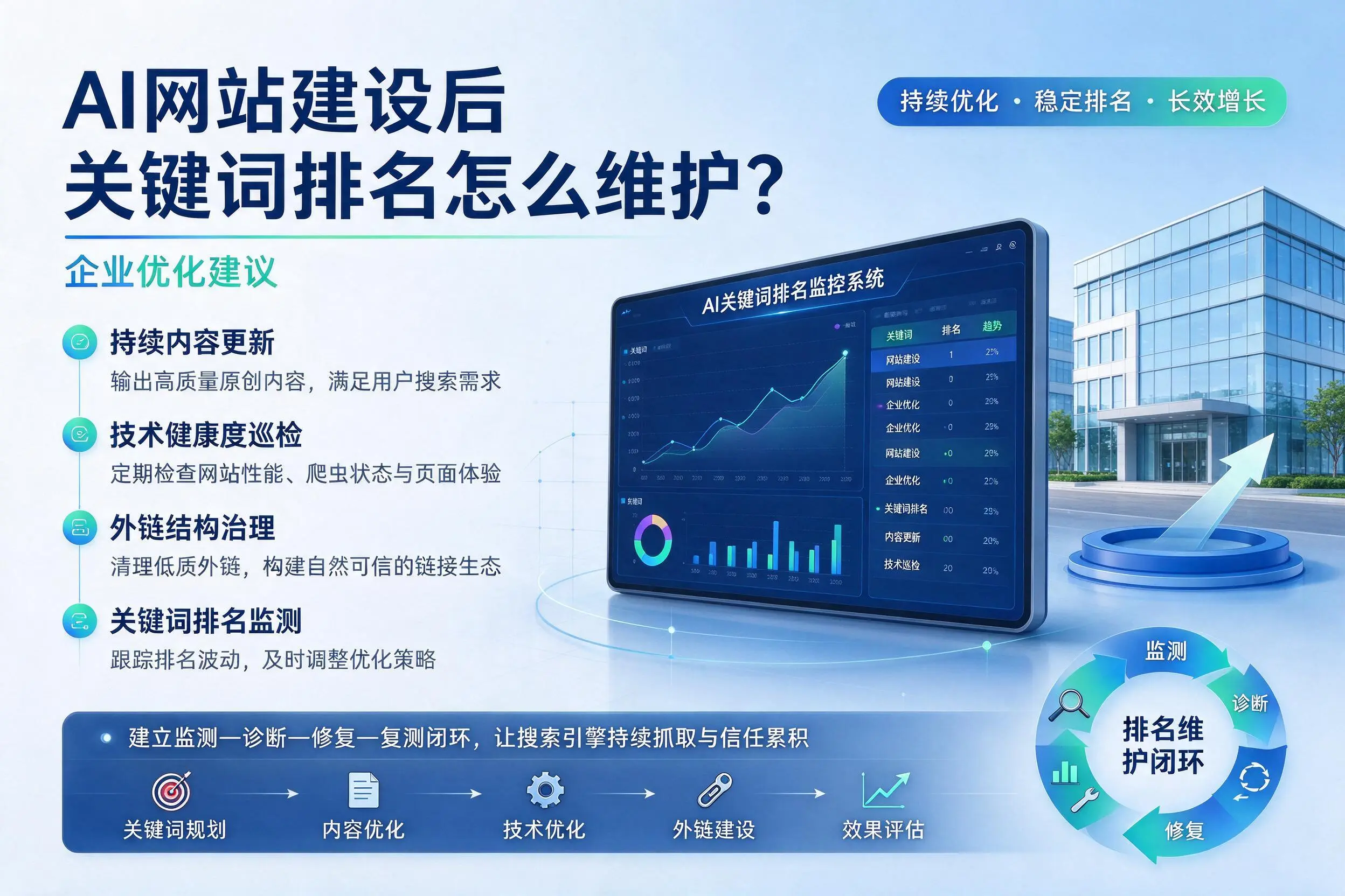AI网站建设后关键词排名怎么维护?通辽企业优化建议